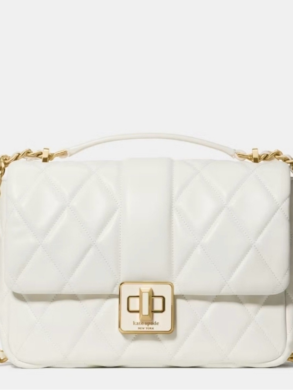 kate spade Cream Quilted Leather Shoulder Bag with Gold Hardware